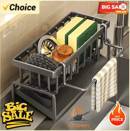 Multifunctional Plastic Kitchen Sink Storage & Drainage Shelf – No-Punch Adhesive Spice Rack with Hooks