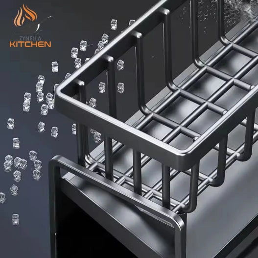 Multifunctional Plastic Kitchen Sink Storage & Drainage Shelf – No-Punch Adhesive Spice Rack with Hooks
