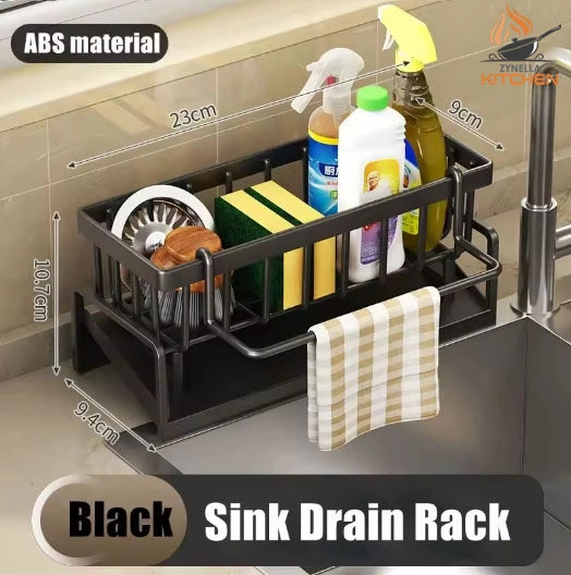 Multifunctional Plastic Kitchen Sink Storage & Drainage Shelf – No-Punch Adhesive Spice Rack with Hooks