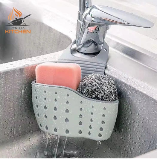 Sink Draining Hanging Basket – Adjustable Rubber Sink Bag, Soap & Sponge Holder for Kitchen & Bathroom