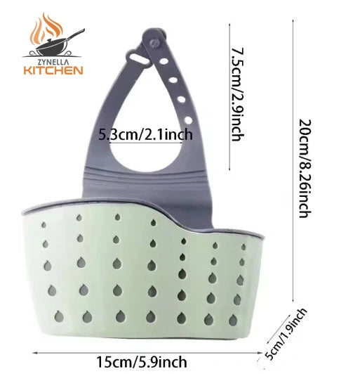 Sink Draining Hanging Basket – Adjustable Rubber Sink Bag, Soap & Sponge Holder for Kitchen & Bathroom