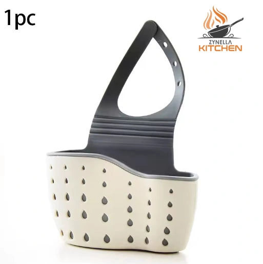 Sink Draining Hanging Basket – Adjustable Rubber Sink Bag, Soap & Sponge Holder for Kitchen & Bathroom