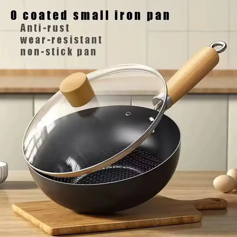 Zynella 20/24cm Non-Stick Cast Iron Wok – Small Household Frying Pan