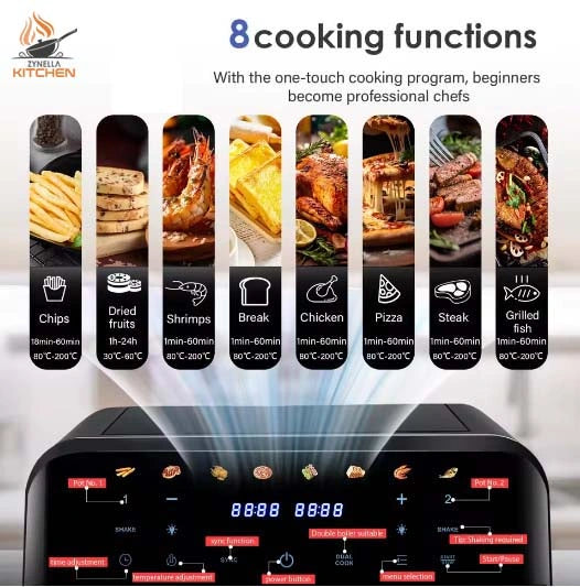 Zynella 8-in-1 Dual Air Fryer XXL with Viewing Window