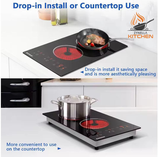 Zynella 12-Inch 2-Zone Electric Ceramic Cooktop 110V