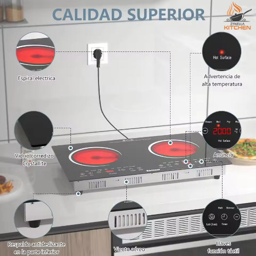 Zynella 24-Inch 2-Zone Ceramic Electric Cooktop with Plug
