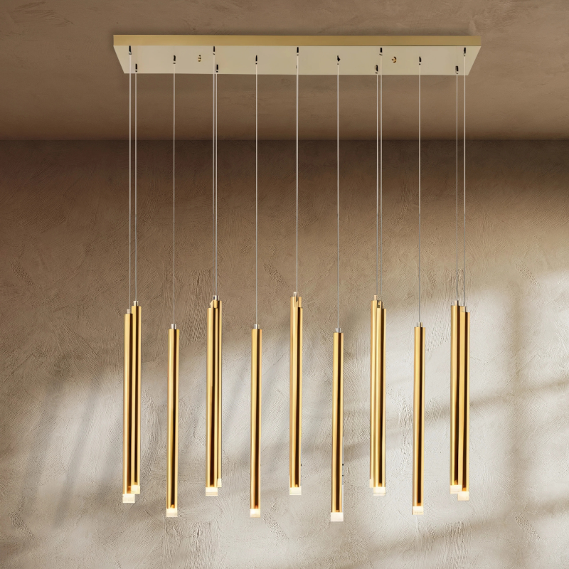 Zynella Linear LED Chandelier – Modern Gold Dining Room Ceiling Light