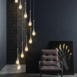 Water Drop Crystal Pendant Refined Modern Sculptural Spiral LED Fixture