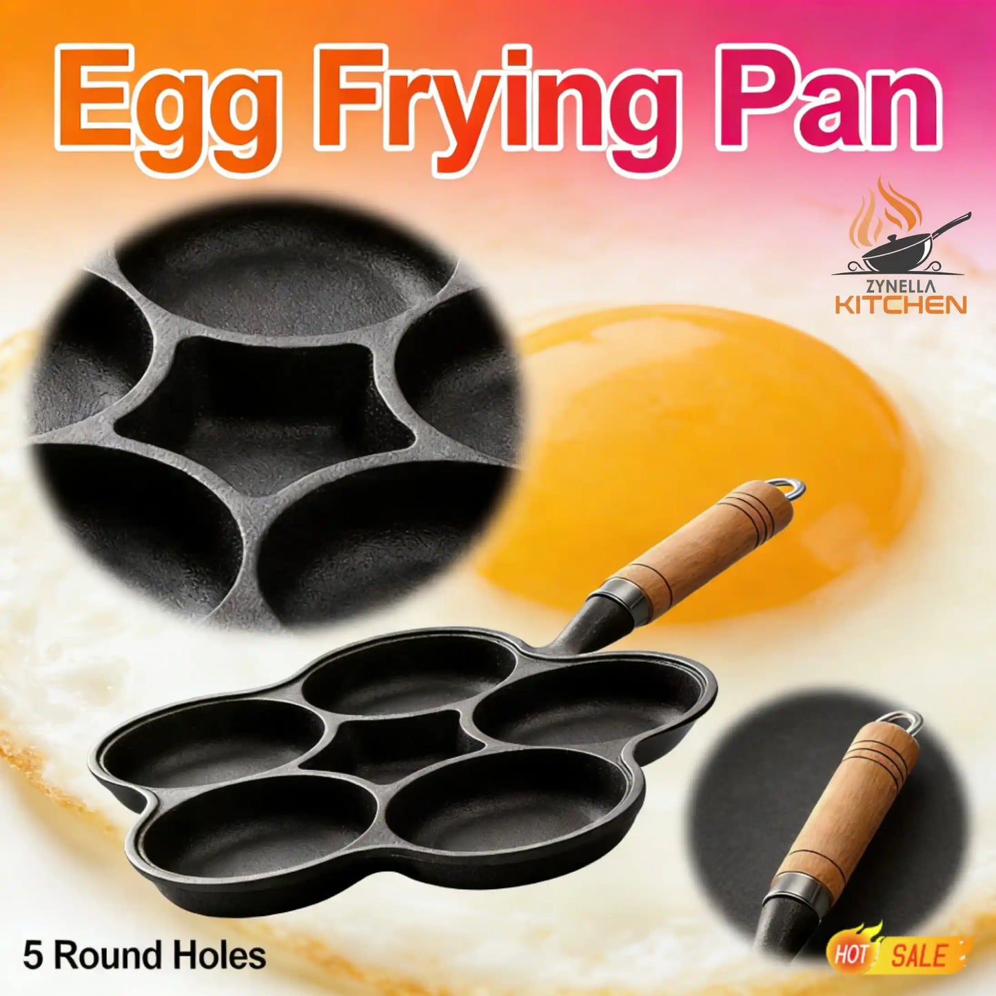 Zynella 5-Hole Cast Iron Breakfast Pan – Egg & Pancake Maker