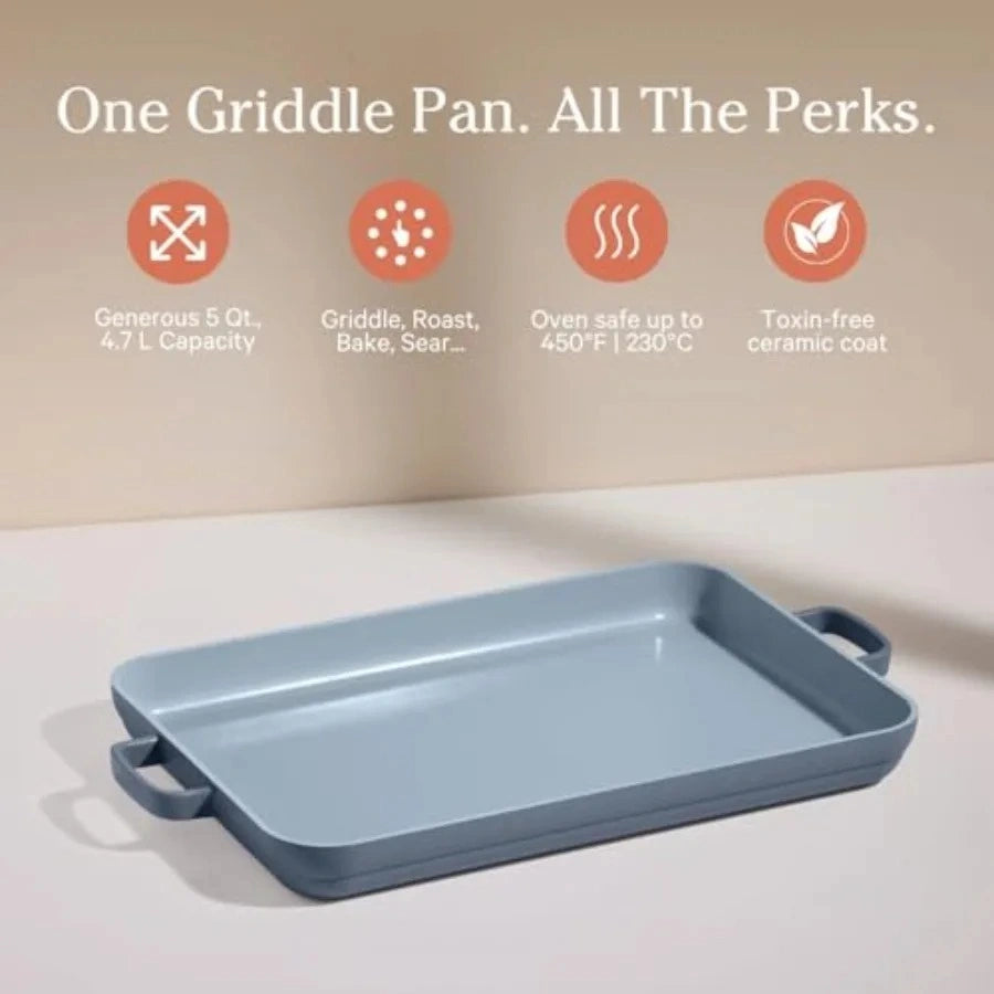 Zynella Ceramic Nonstick Griddle Pan – 5 Qt Dual-Use Stovetop & Oven Griddle
