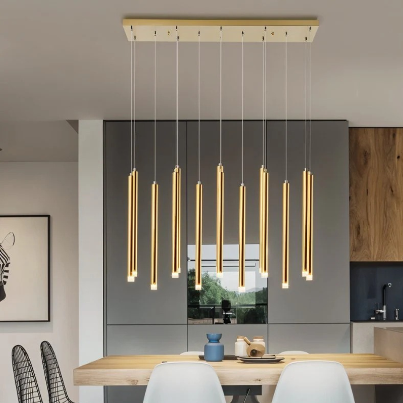 Zynella Linear LED Chandelier – Modern Gold Dining Room Ceiling Light
