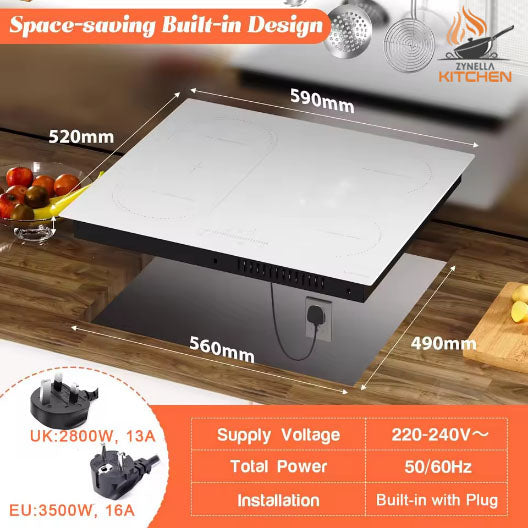 Zynella 60cm 4-Zone Plug-In Induction Hob with Grill Flex Zone
