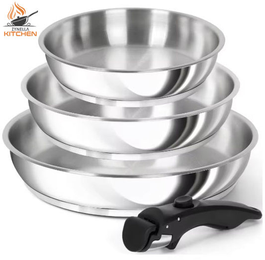 Zynella 3-Piece Stainless Steel Frying Pan Set