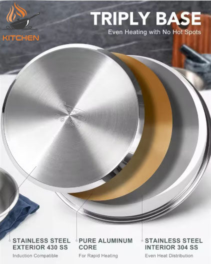 Zynella 3-Piece Stainless Steel Frying Pan Set