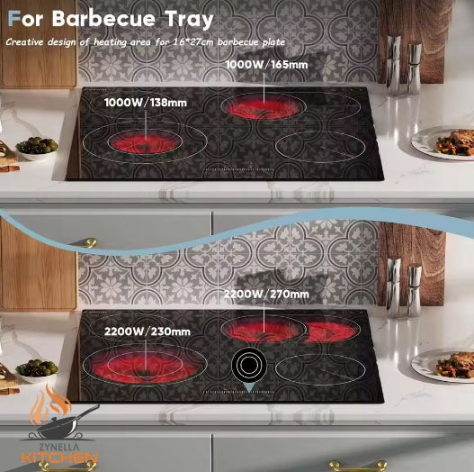 Zynella 60cm 4-Zone Built-In Ceramic Hob with Expandable Oval Zone