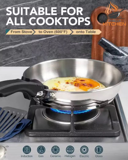 Zynella 3-Piece Stainless Steel Frying Pan Set