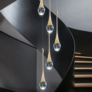 Water Drop Crystal Pendant Refined Modern Sculptural Spiral LED Fixture