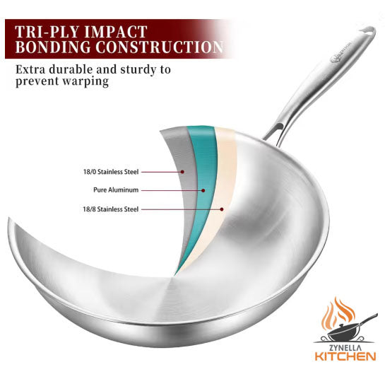 Zynella Tri-Ply Stainless Steel Wok Pan
