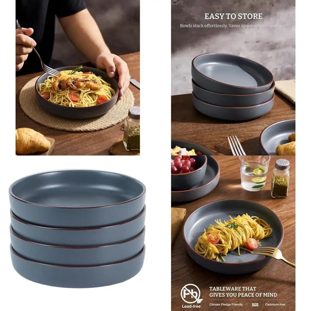 Zynella Set of 4 Large Ceramic Pasta Bowls