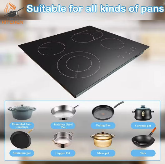 Zynella 60cm 4-Burner Ceramic Hob with Dual Expandable Zones & Touch Control