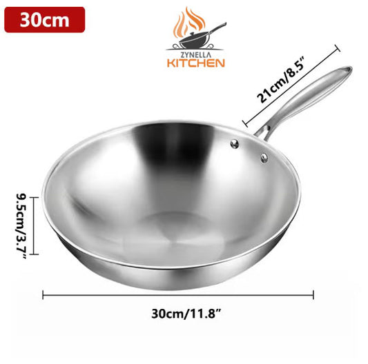 Zynella Tri-Ply Stainless Steel Wok Pan