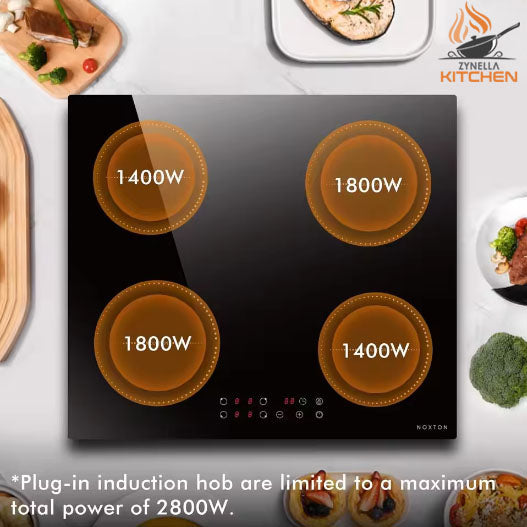Zynella 60cm 4-Zone Plug-in Induction Hob with Touch Control & Safety Lock