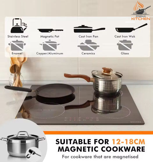 Zynella 60cm 4-Zone Plug-in Induction Hob with Touch Control & Safety Lock