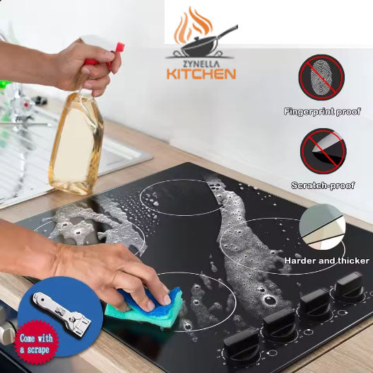 Zynella 24-Inch 4-Burner Electric Cooktop – Hardwired, Knob Control, 220-240V, 6000W