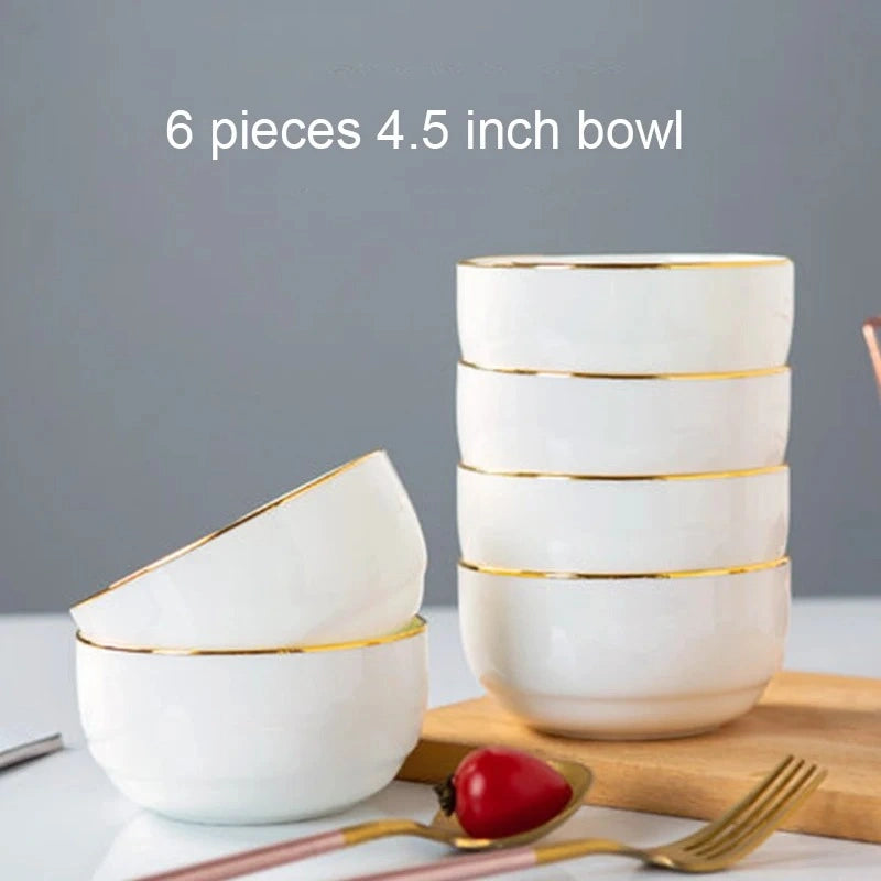 Zynella Set of 4 Bone China Porcelain Pasta Bowls with Gold Rim