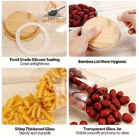 Zynella 12-Pack Glass Spice Jars with Bamboo Lids