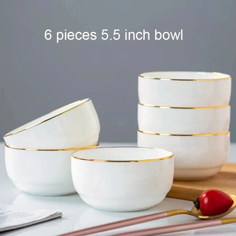 Zynella Set of 4 Bone China Porcelain Pasta Bowls with Gold Rim