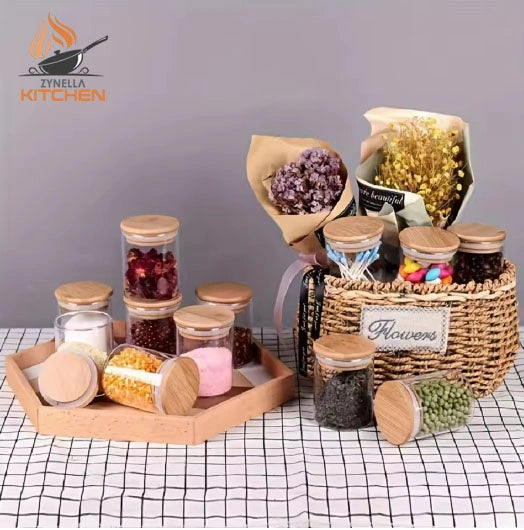 Zynella 12-Pack Glass Spice Jars with Bamboo Lids