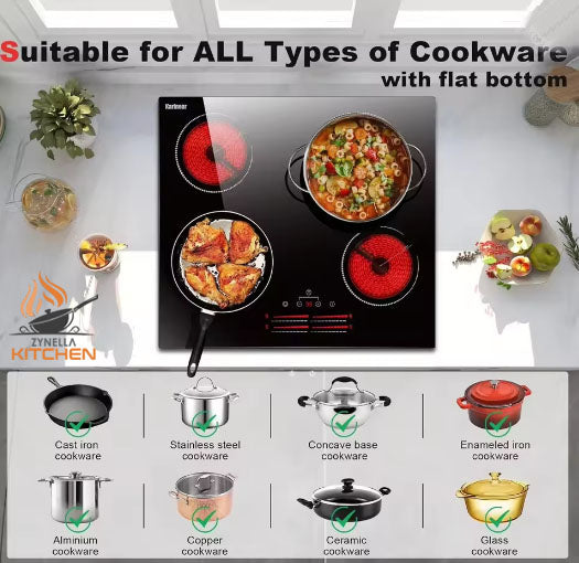 Zynella 60cm 4-Zone Ceramic Hob, Dual Ring, Touch Control, 6600W