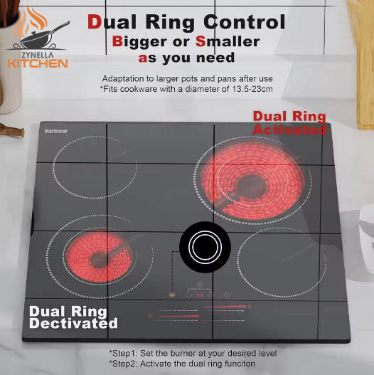 Zynella 60cm 4-Zone Ceramic Hob, Dual Ring, Touch Control, 6600W