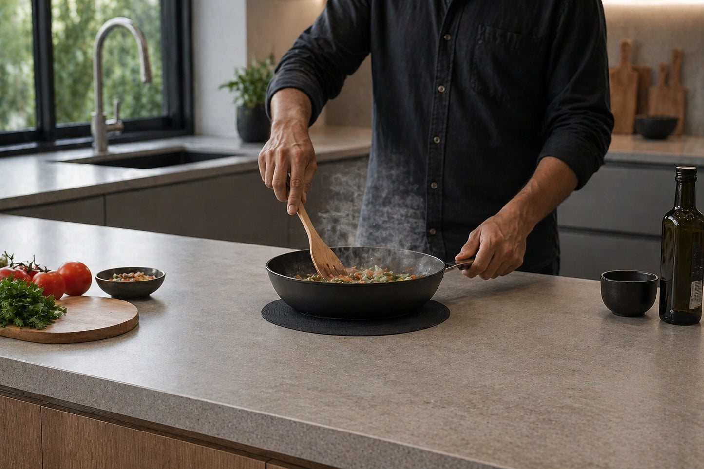Single zone invisible induction hob — Octa 190x190mm heating zone beneath porcelain surface