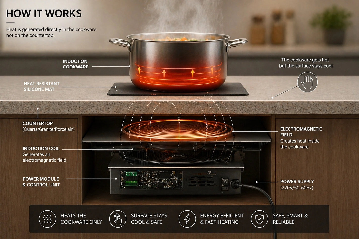 Single Burner Invisible Induction Cooktop | 1-Hob Hidden Induction Hob — Zynella Kitchen