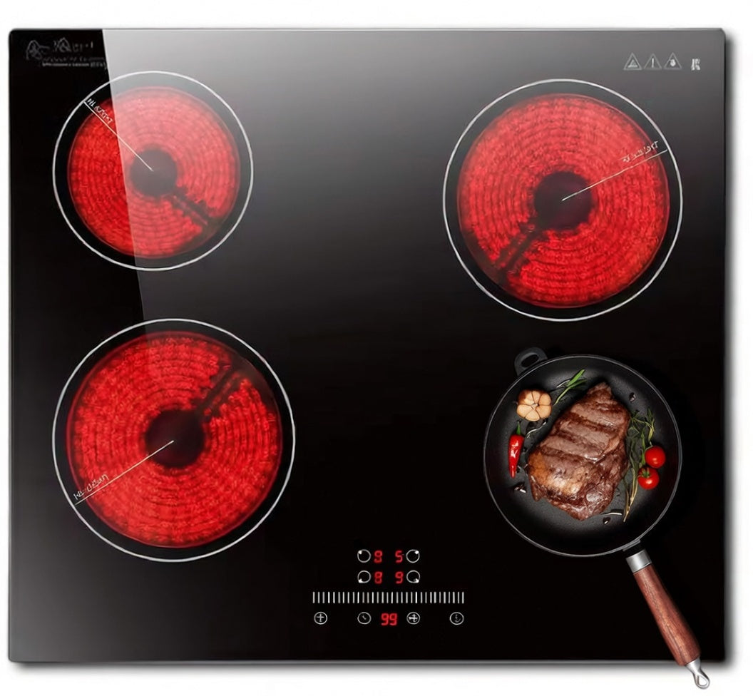 Zynella 60cm 4-Zone Ceramic Hob, Touch Slider Control, 6000W, Built-in, Safety Lock, Hardwired